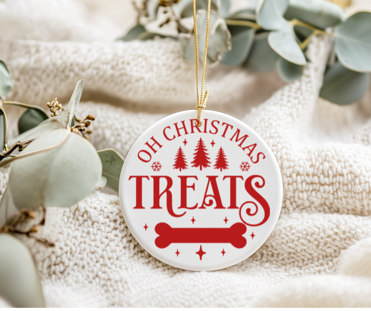 Oh Christmas Treats Ceramic Ornament – Dog Bone Holiday Decoration