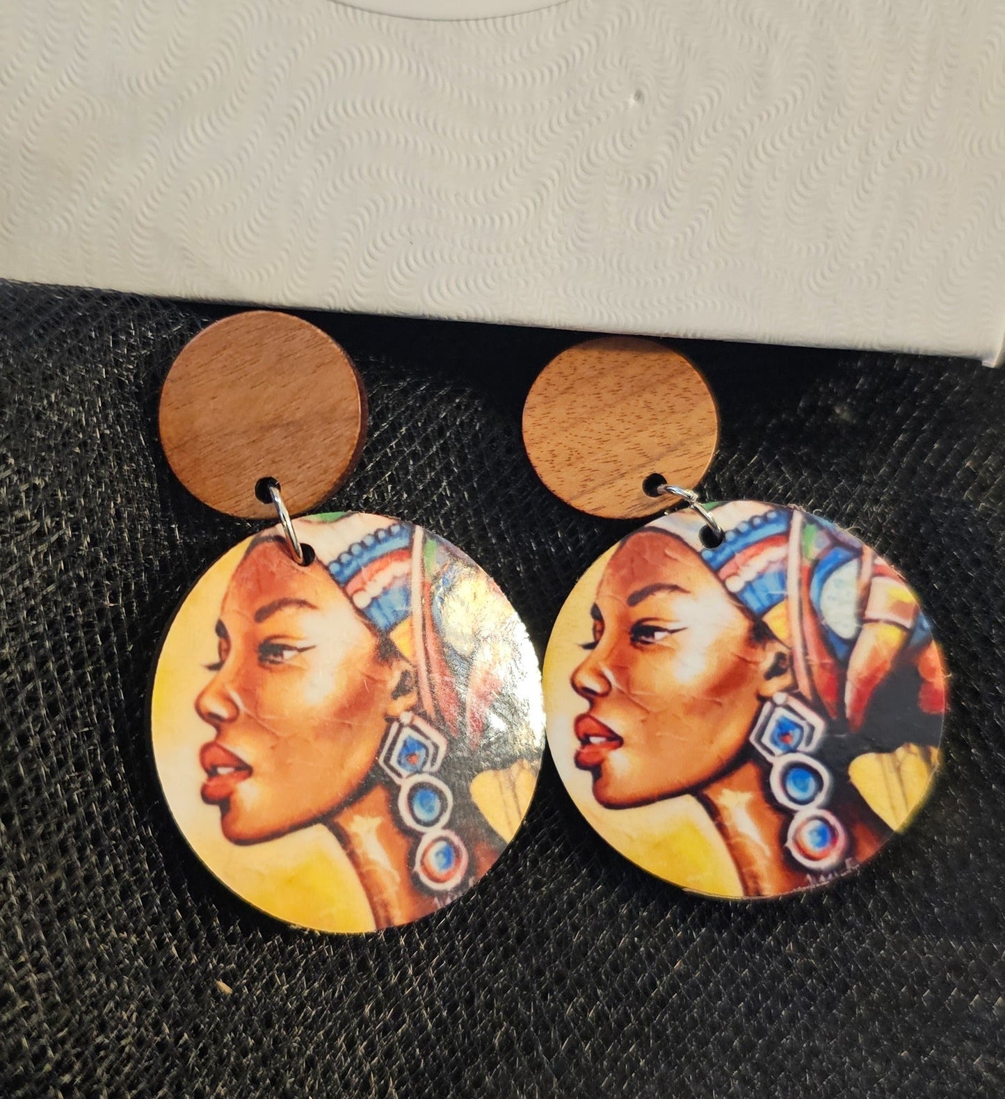 Afro Woman Portrait Round Earrings – Artistic Black Beauty Statement Jewelry