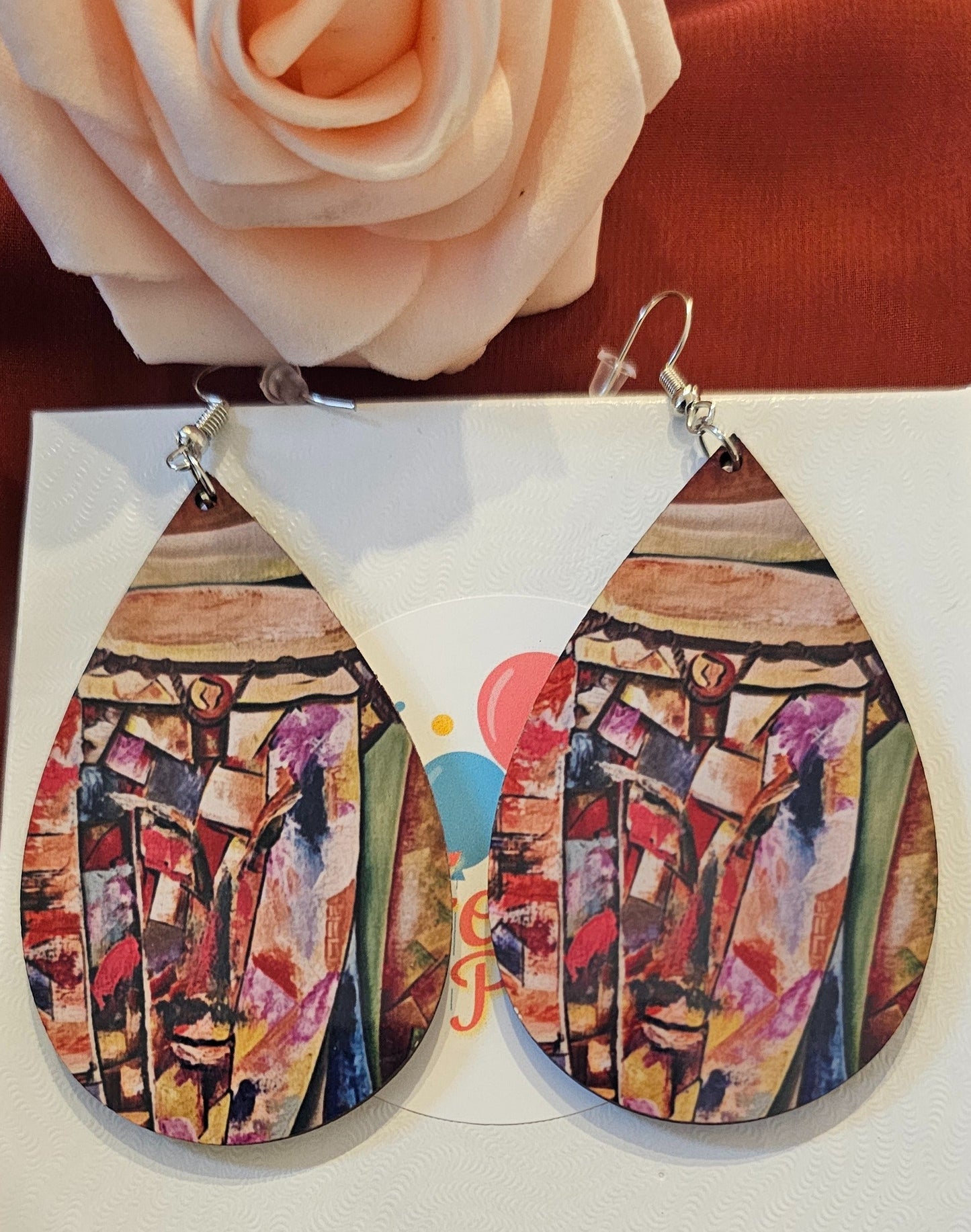 Haitian Tamboo Teardrop Earrings – Cultural Drum Art Statement Jewelry
