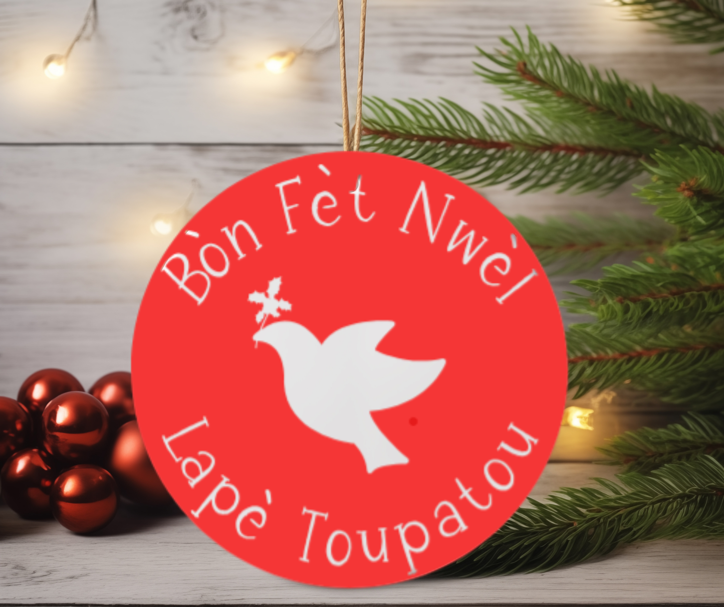 Bòn Fèt Nwèl, Lapè Toupatou Ceramic Ornament – Haitian Christmas Tree Decoration