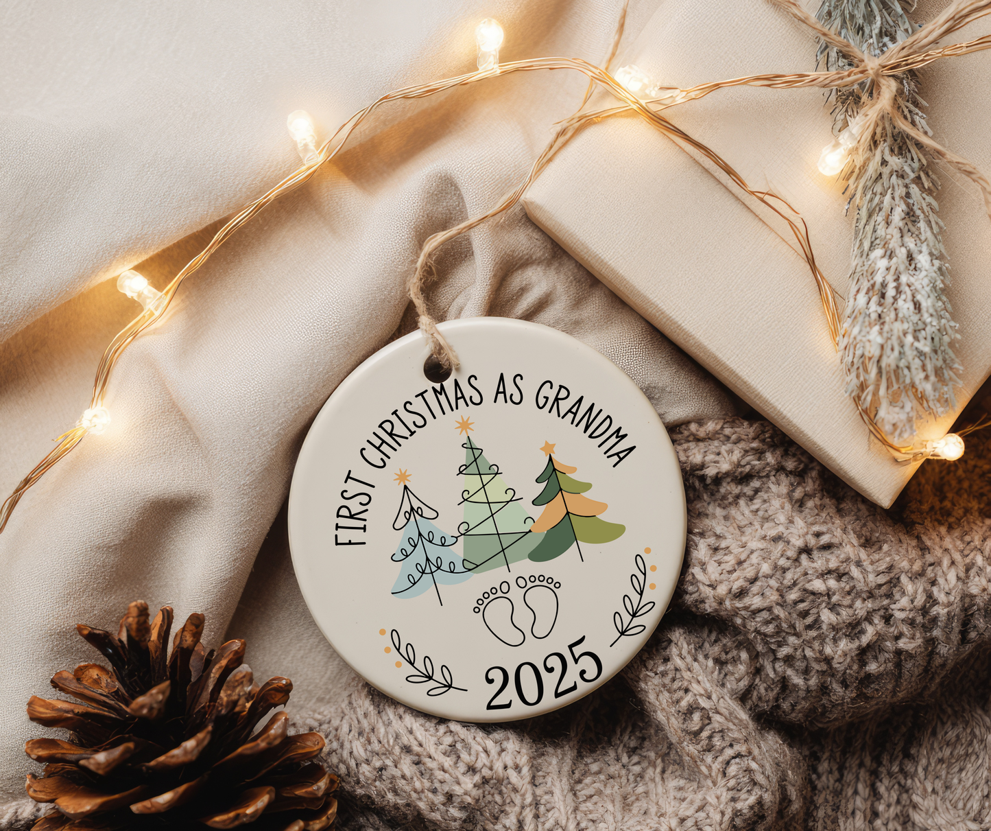 My First Christmas as a Grandma Ceramic Ornament – Holiday Keepsake Decoration