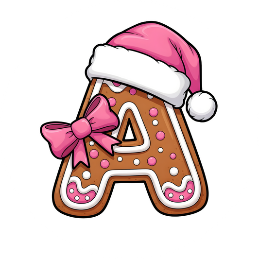 Letter A pink gingerbread personalized monogram Christmas ornament
