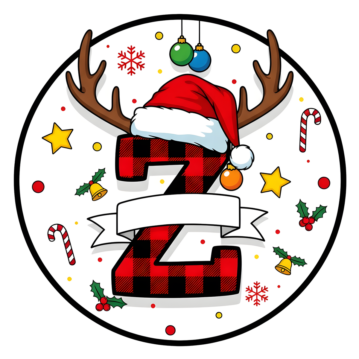 Letter Z buffalo plaid reindeer personalized monogram Christmas ornament