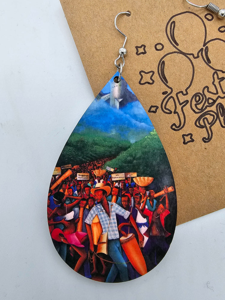 Rara Band teardrop earrings Haitian carnival culture