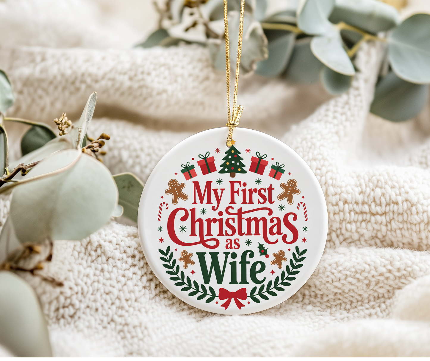 My First Christmas as a Wife Ceramic Ornament – Newlywed Christmas Tree Decoration