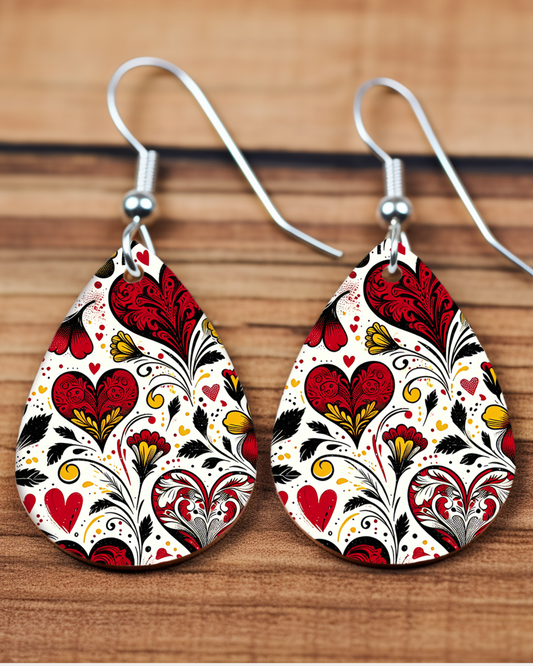 Valentine Teardrop Earrings - Heart Background