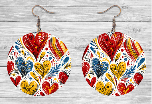 Valentine Round Earrings - Heart Background
