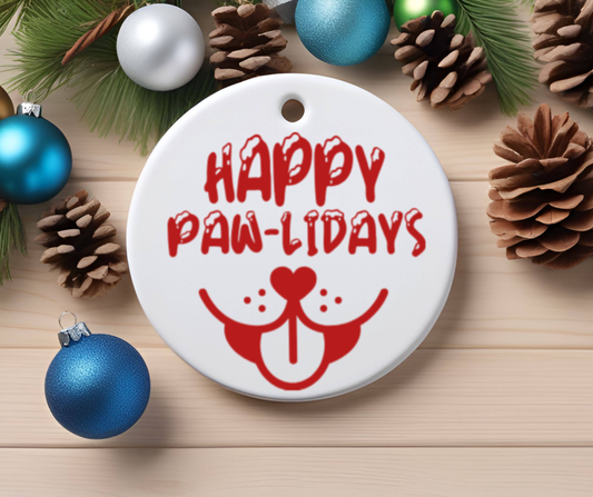 Happy Paw-lidays Ceramic Ornament – Pet Lover Christmas Tree Decoration