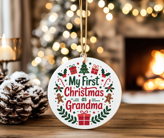 My First Christmas as a Grandma Ceramic Ornament – Holiday Keepsake Decoration