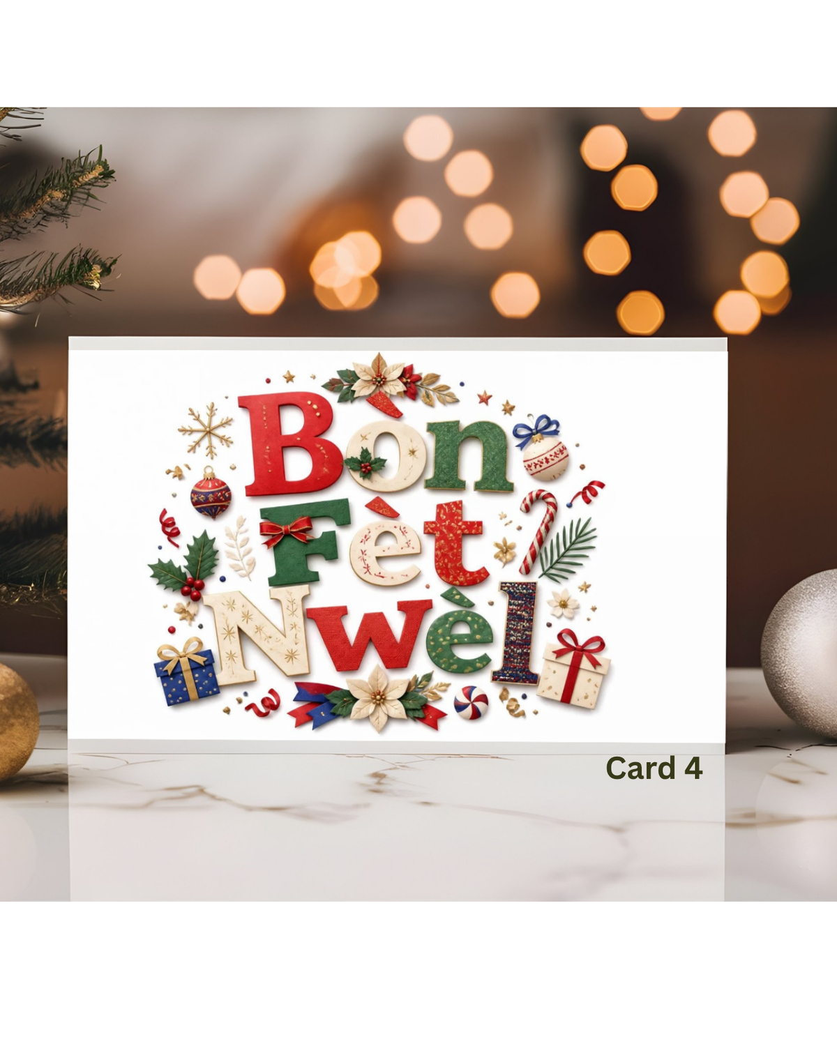 Card 4 – Candy Cane and Holly Bòn Fèt Nwèl Haitian Christmas card
