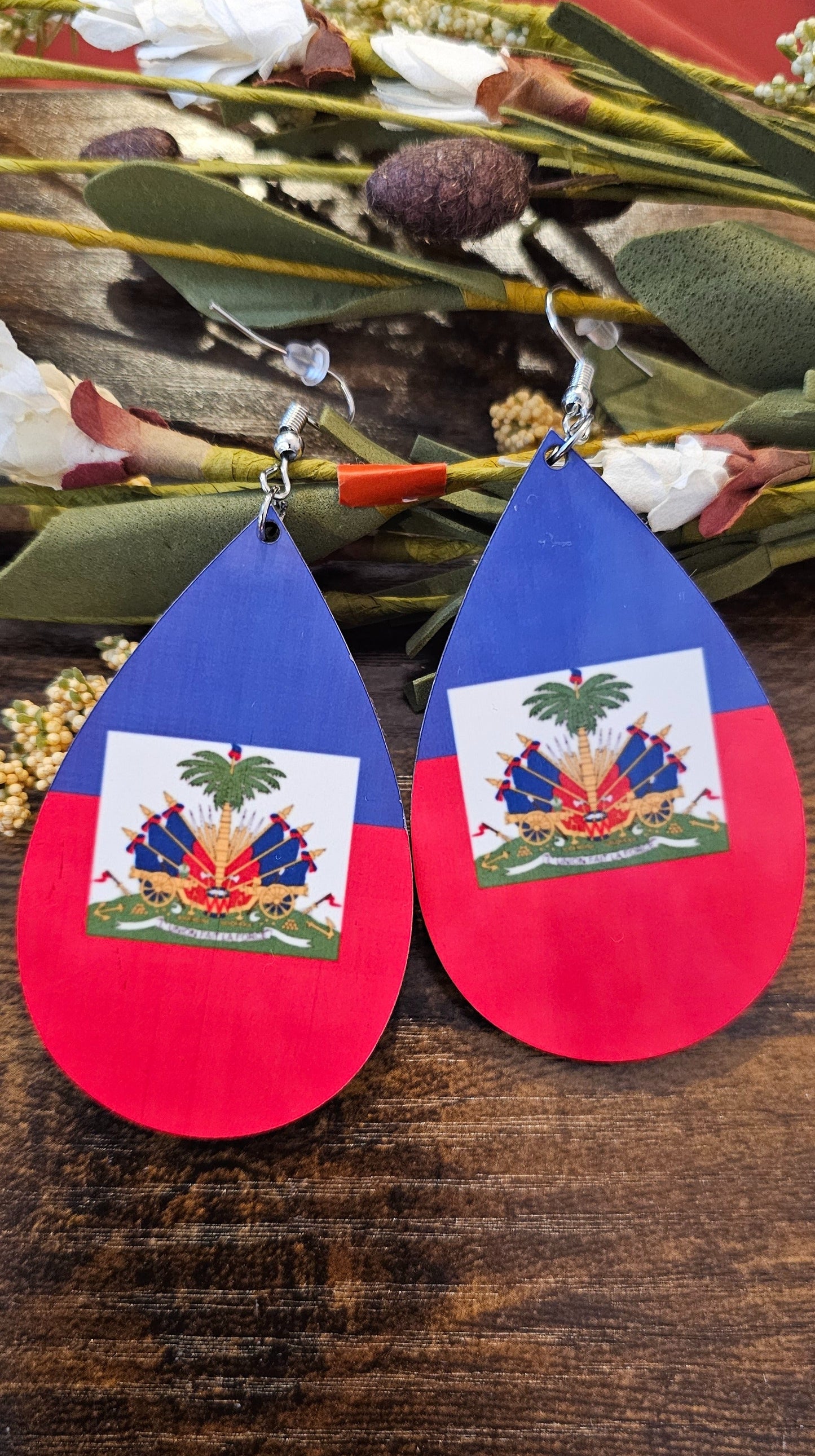 Haitian Flag Teardrop Earrings – Haitian Pride Statement Jewelry