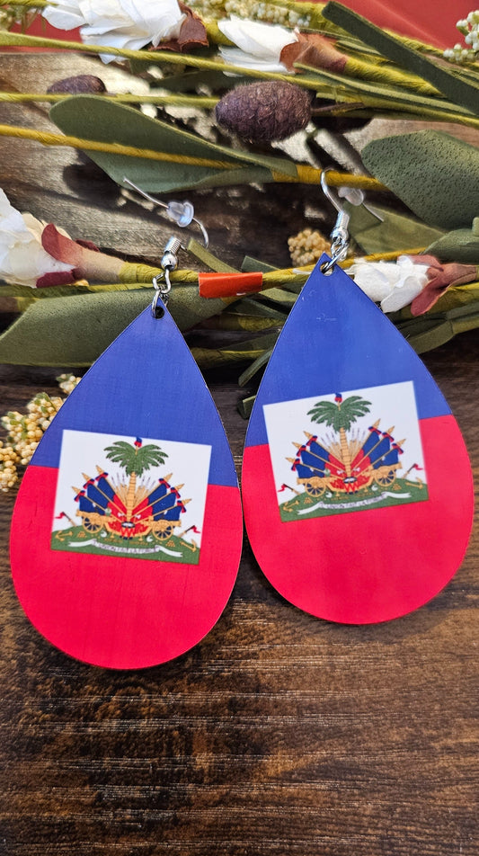 Haitian Flag Teardrop Earrings – Haitian Pride Statement Jewelry