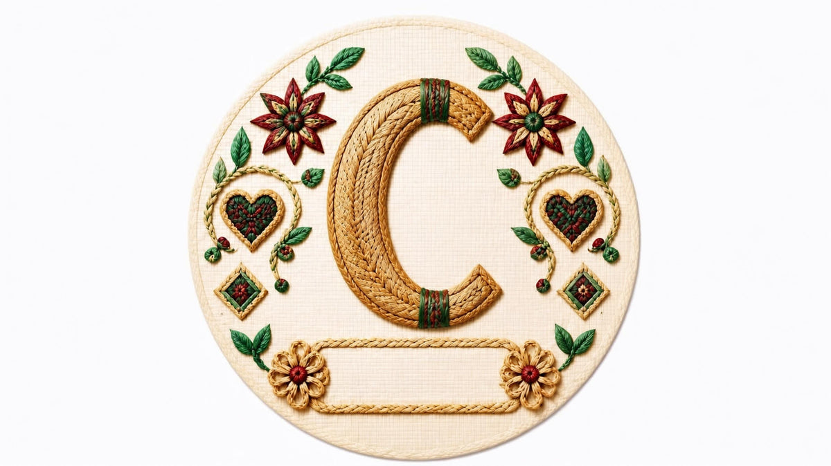 Letter C woven straw personalized monogram Christmas ornament