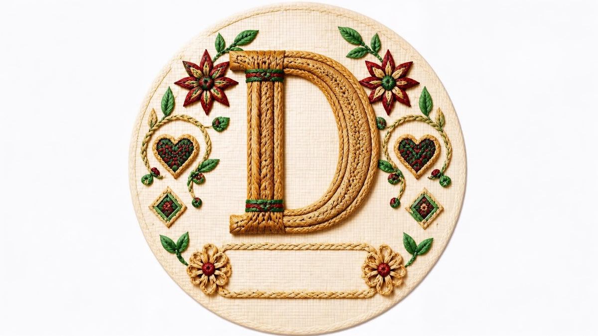 Letter D woven straw personalized monogram Christmas ornament