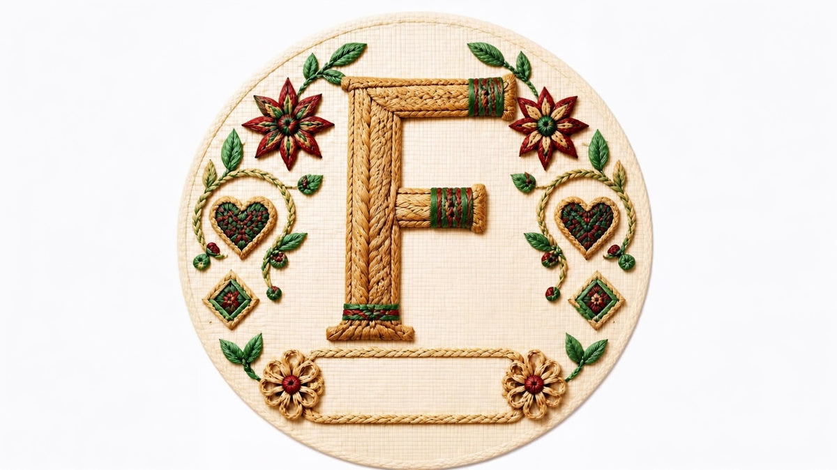 Letter F woven straw personalized monogram Christmas ornament