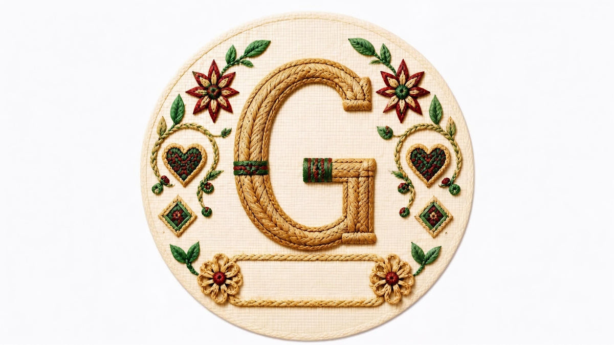 Letter G woven straw personalized monogram Christmas ornament