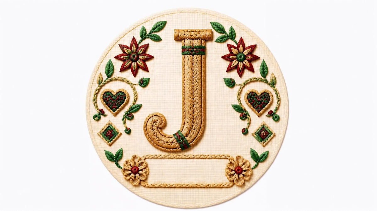 Letter J woven straw personalized monogram Christmas ornament