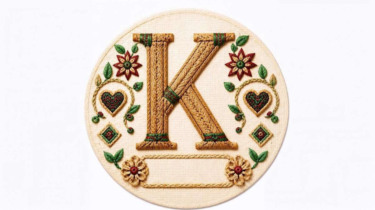 Letter K woven straw personalized monogram Christmas ornament