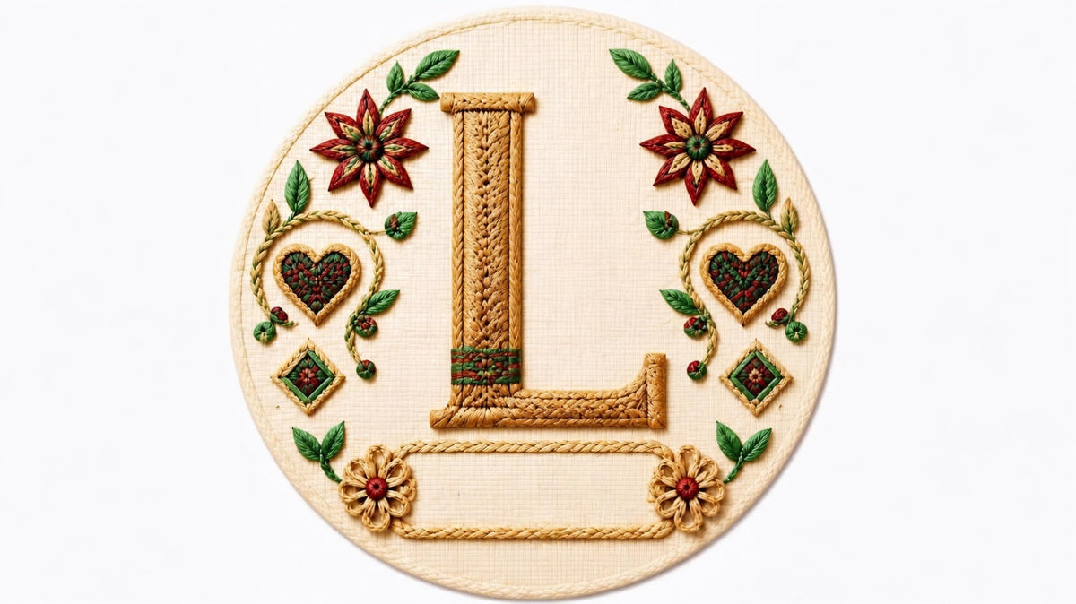 Letter L woven straw personalized monogram Christmas ornament