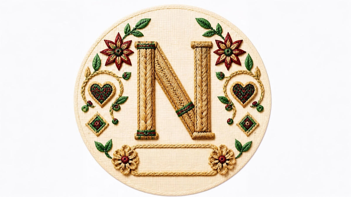 Letter N woven straw personalized monogram Christmas ornament