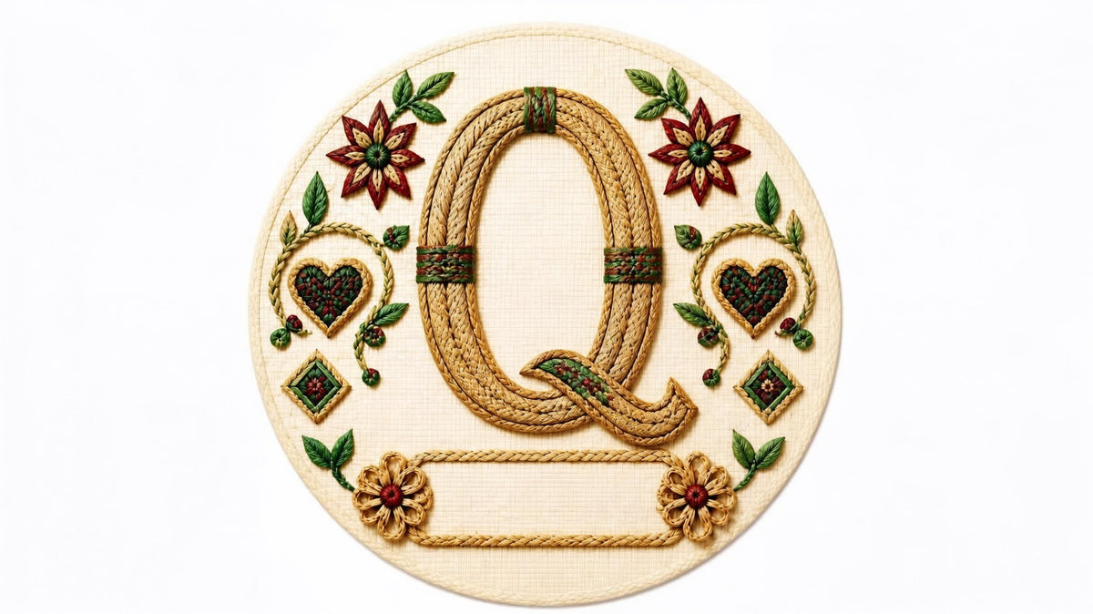 Letter Q woven straw personalized monogram Christmas ornament