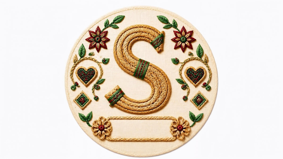 Letter S woven straw personalized monogram Christmas ornament