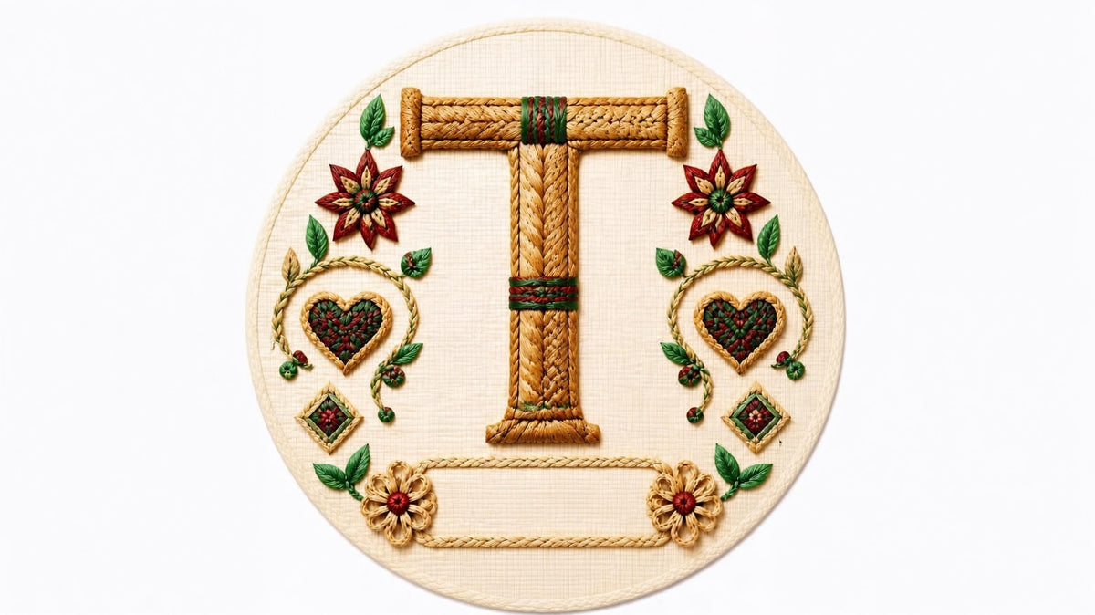 Letter T woven straw personalized monogram Christmas ornament