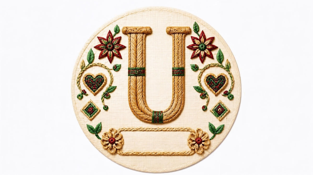 Letter U woven straw personalized monogram Christmas ornament