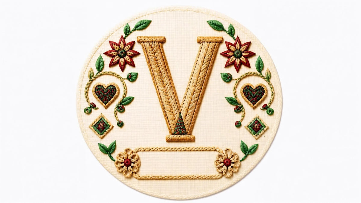 Letter V woven straw personalized monogram Christmas ornament