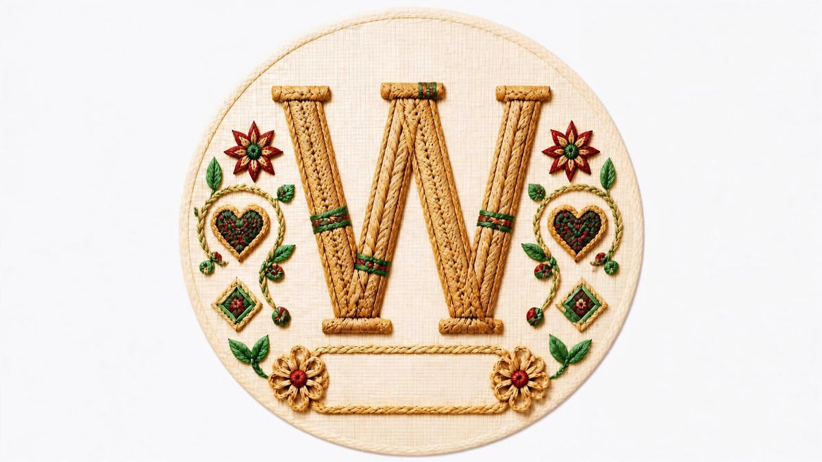 Letter W woven straw personalized monogram Christmas ornament
