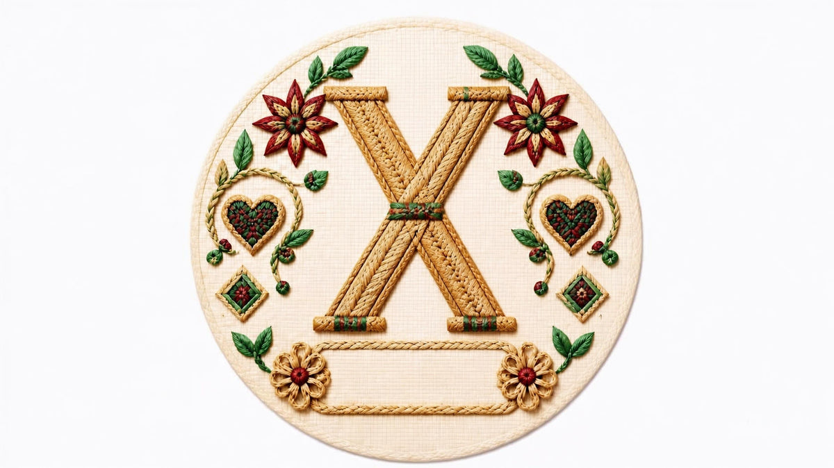 Letter X woven straw personalized monogram Christmas ornament