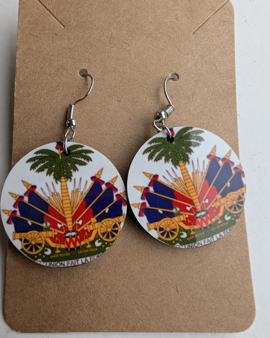 Haitian Coats of Arms Round Earrings