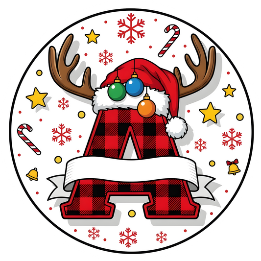 Letter A buffalo plaid reindeer personalized monogram Christmas ornament