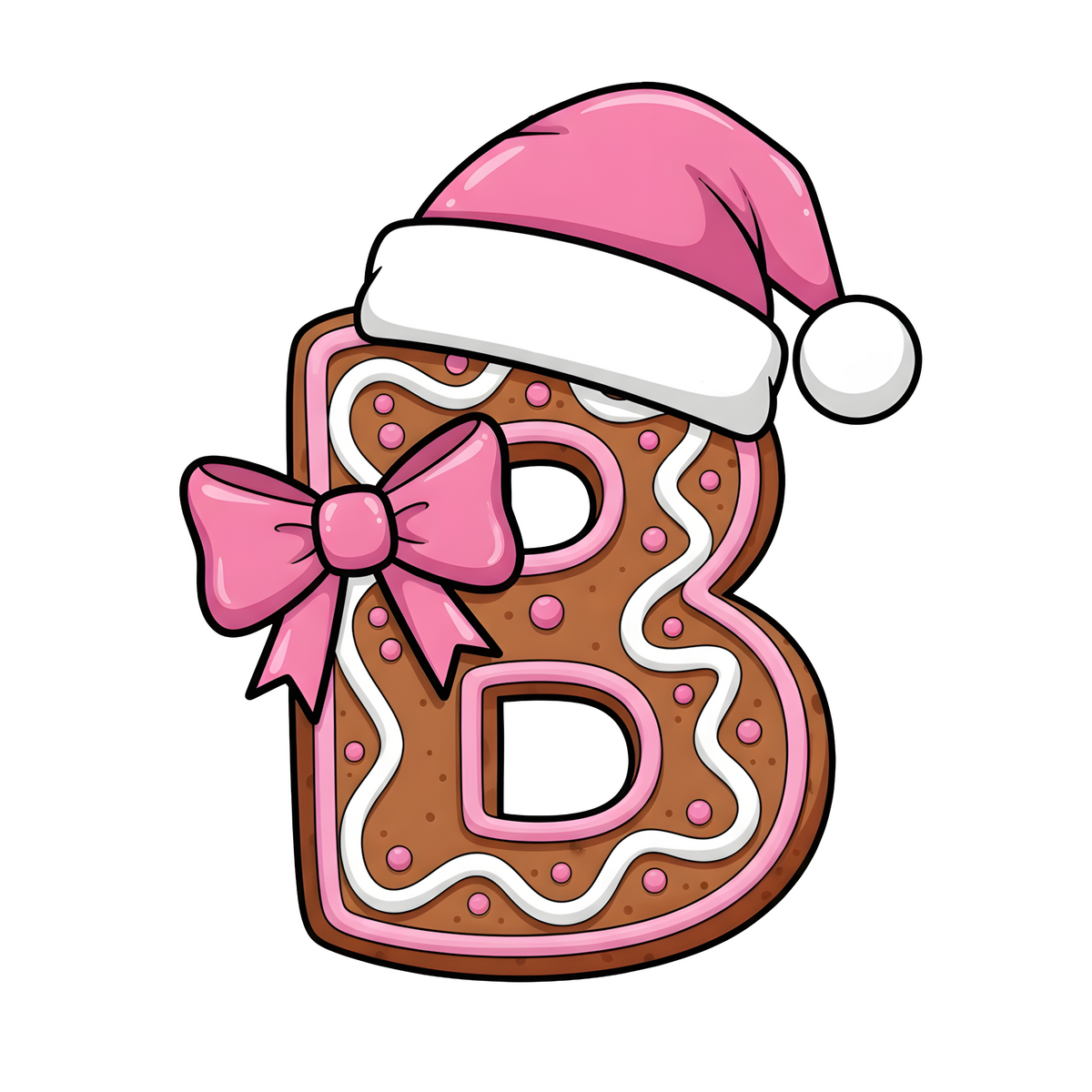 Letter B pink gingerbread personalized monogram Christmas ornament