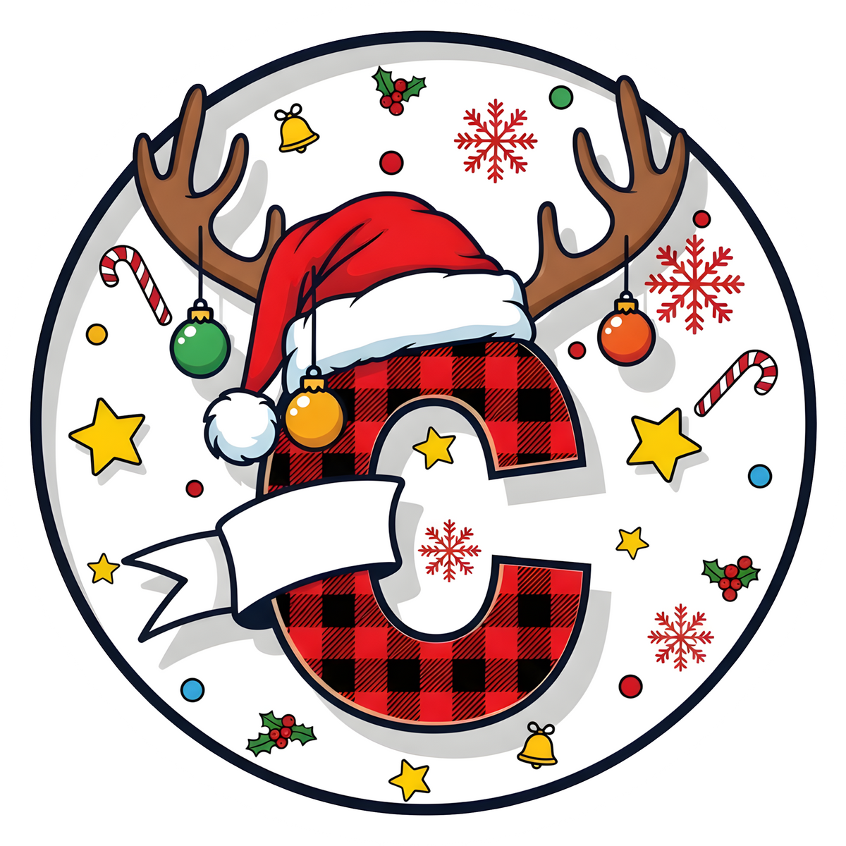 Letter C buffalo plaid reindeer personalized monogram Christmas ornament