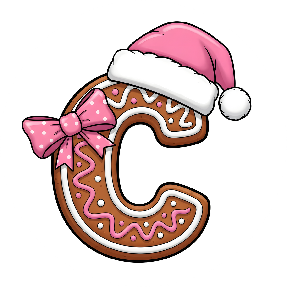 Letter C pink gingerbread personalized monogram Christmas ornament