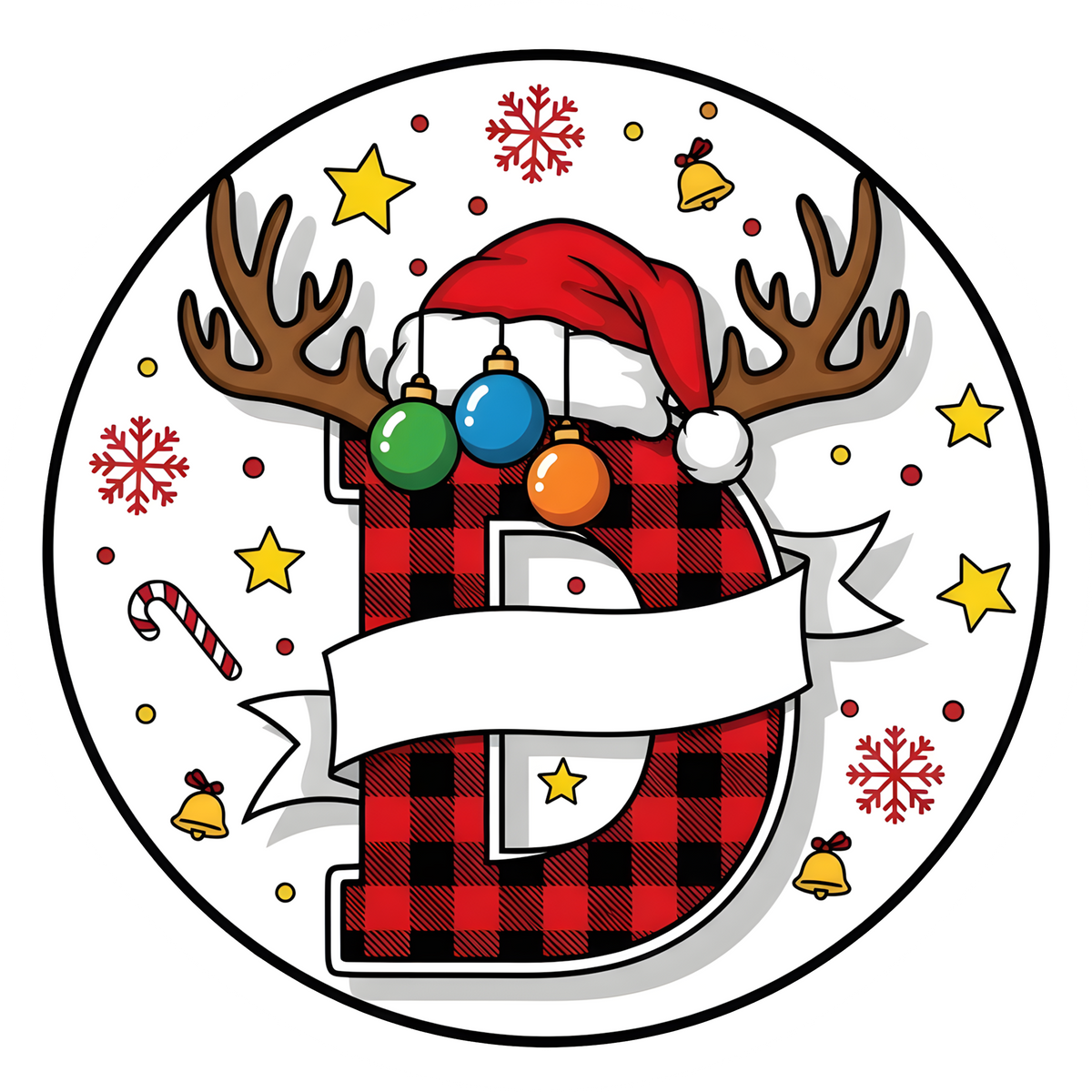 Letter D buffalo plaid reindeer personalized monogram Christmas ornament