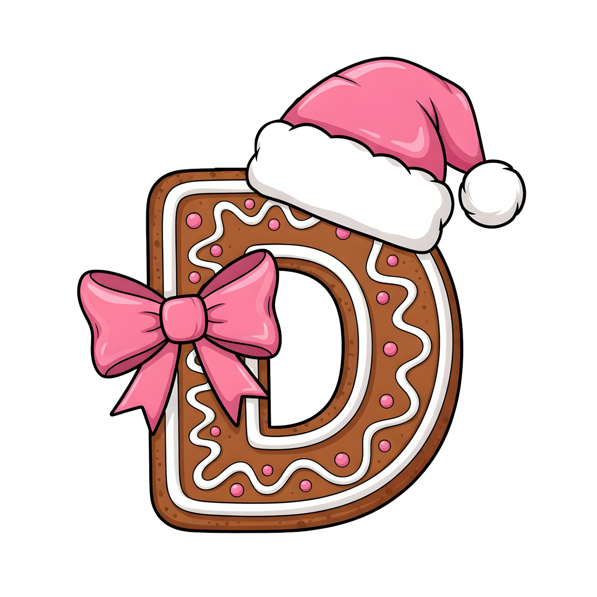 Letter D pink gingerbread personalized monogram Christmas ornament