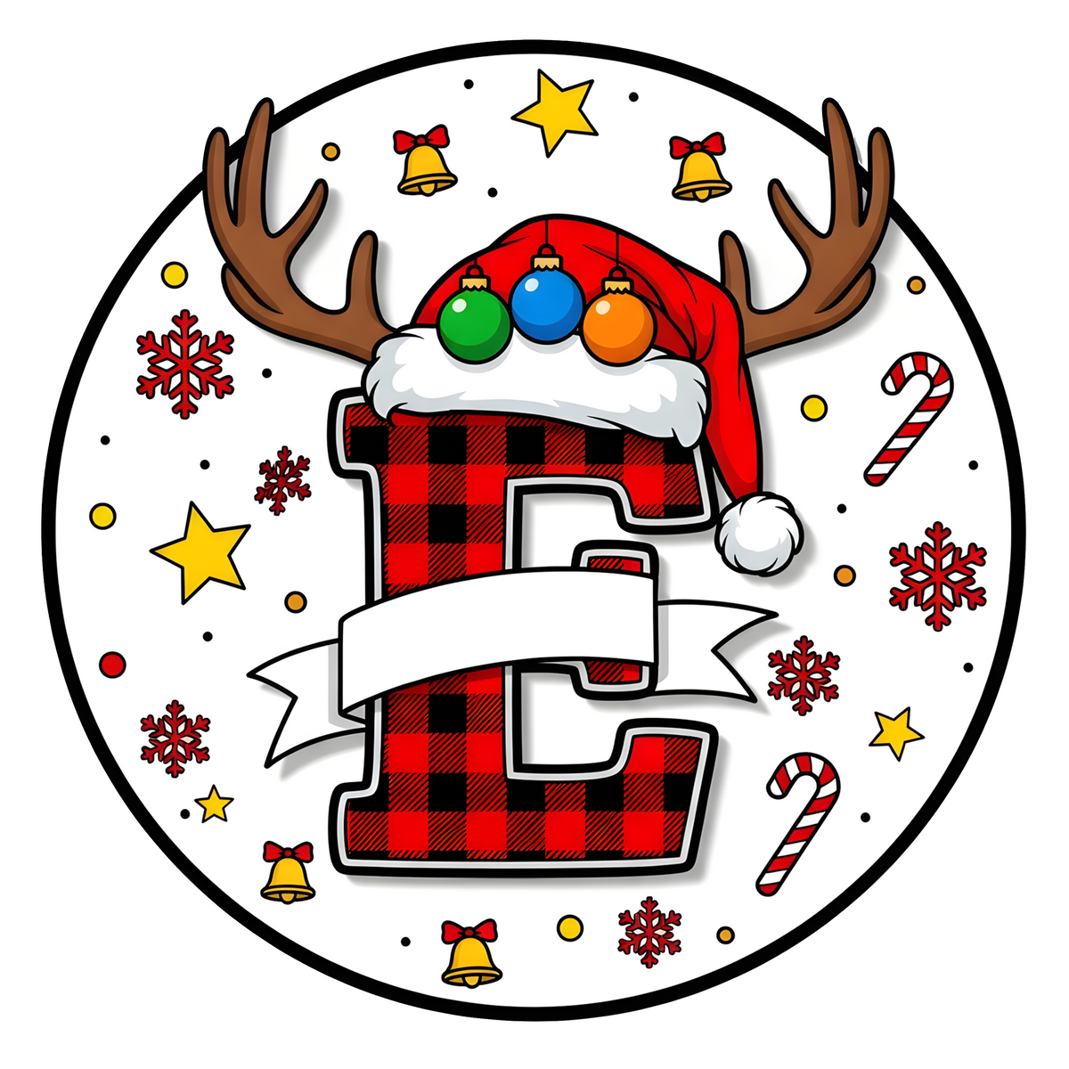 Letter E buffalo plaid reindeer personalized monogram Christmas ornament