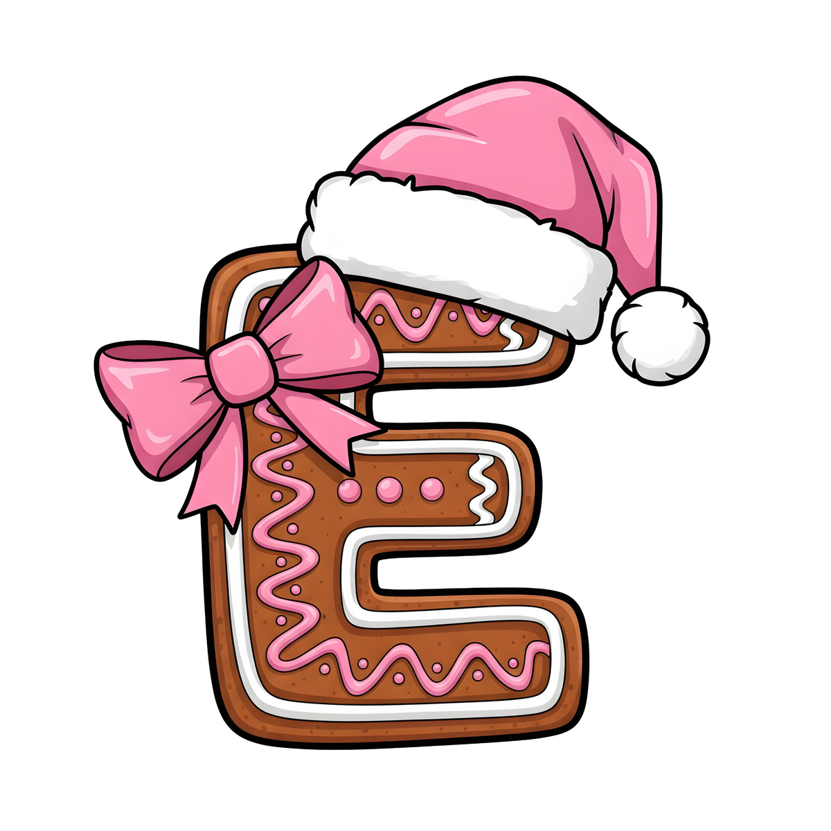 Letter E pink gingerbread personalized monogram Christmas ornament