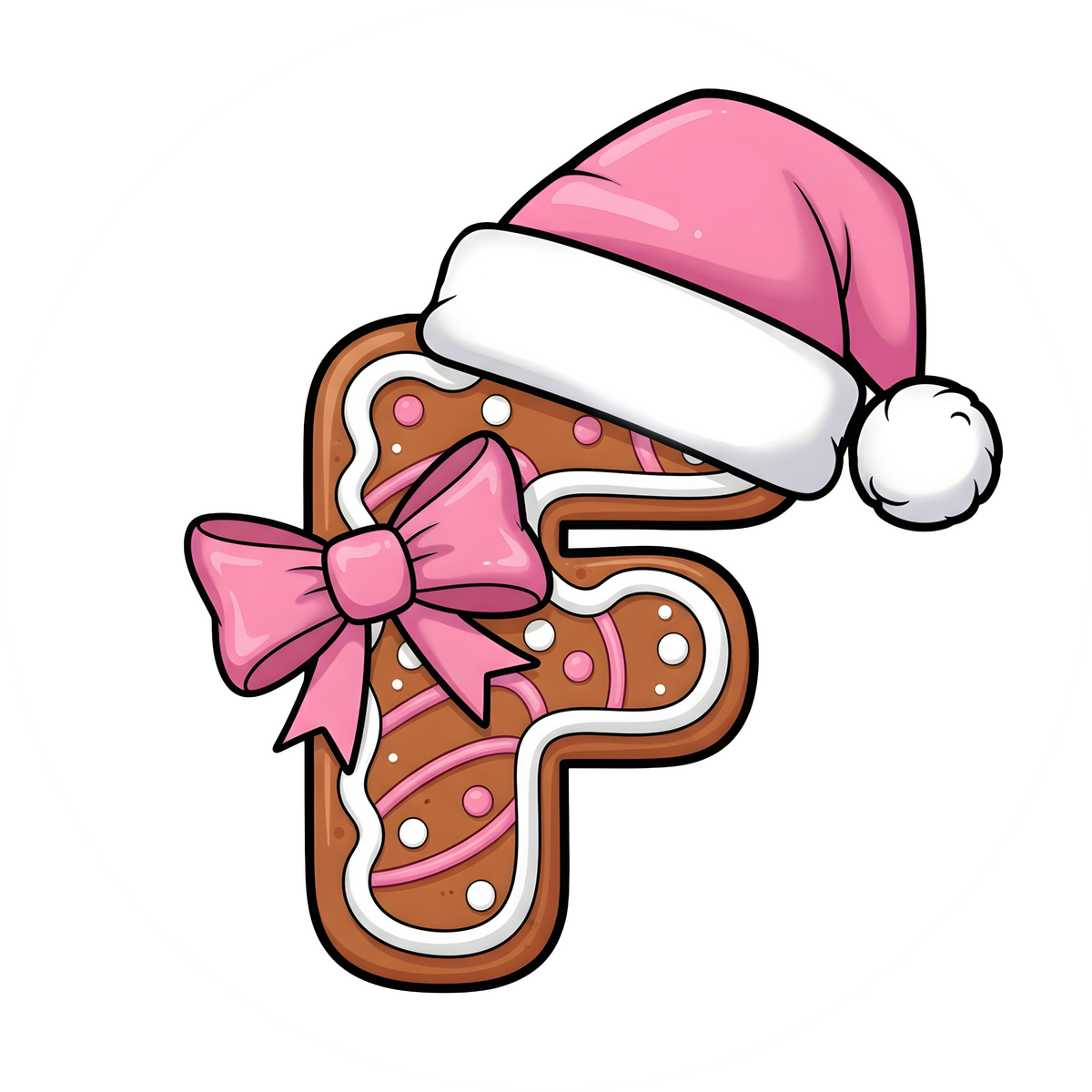 Letter F pink gingerbread personalized monogram Christmas ornament