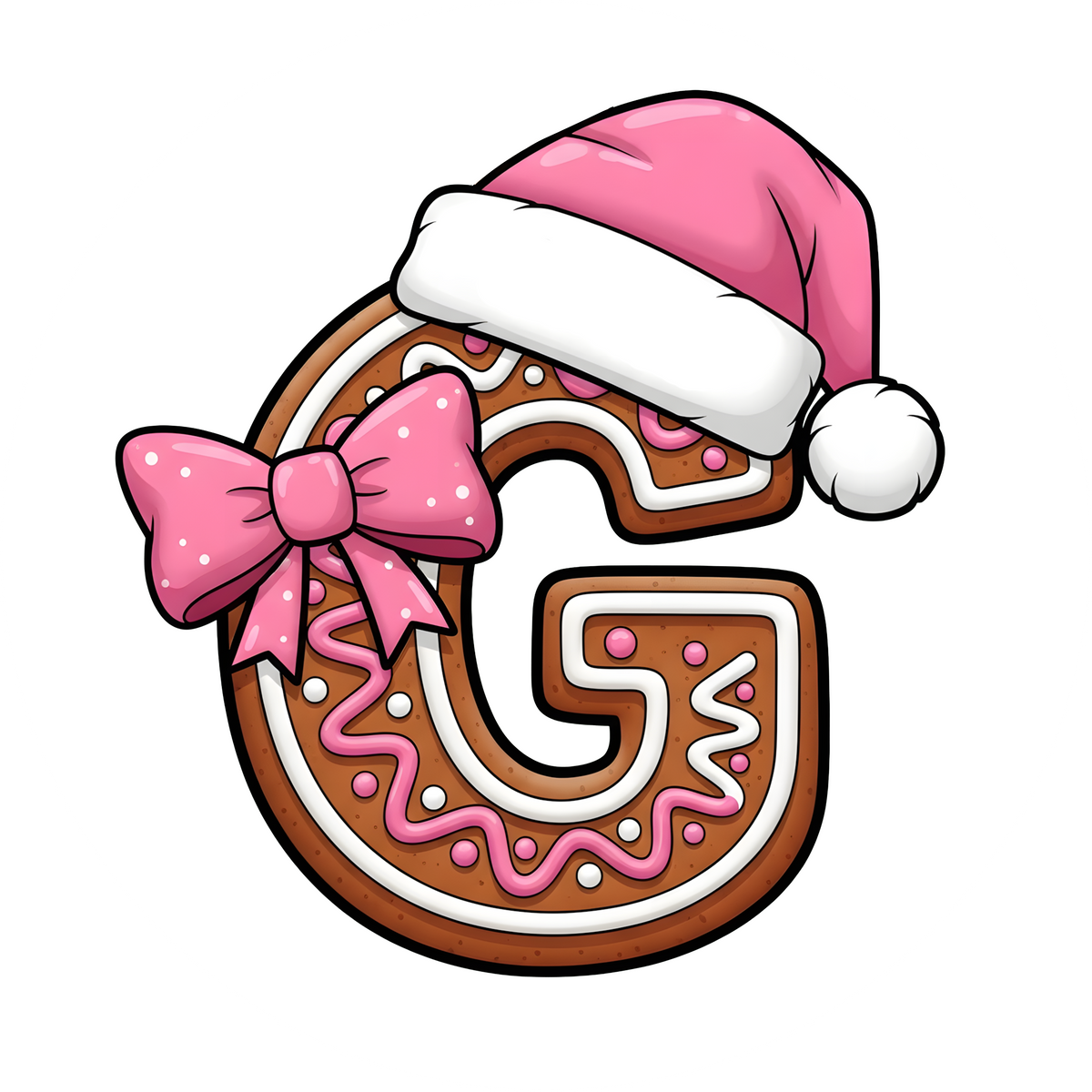 Letter G pink gingerbread personalized monogram Christmas ornament