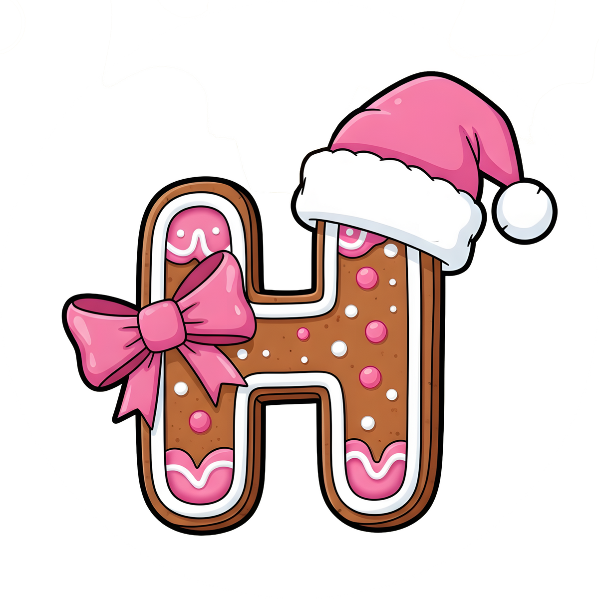 Letter H pink gingerbread personalized monogram Christmas ornament