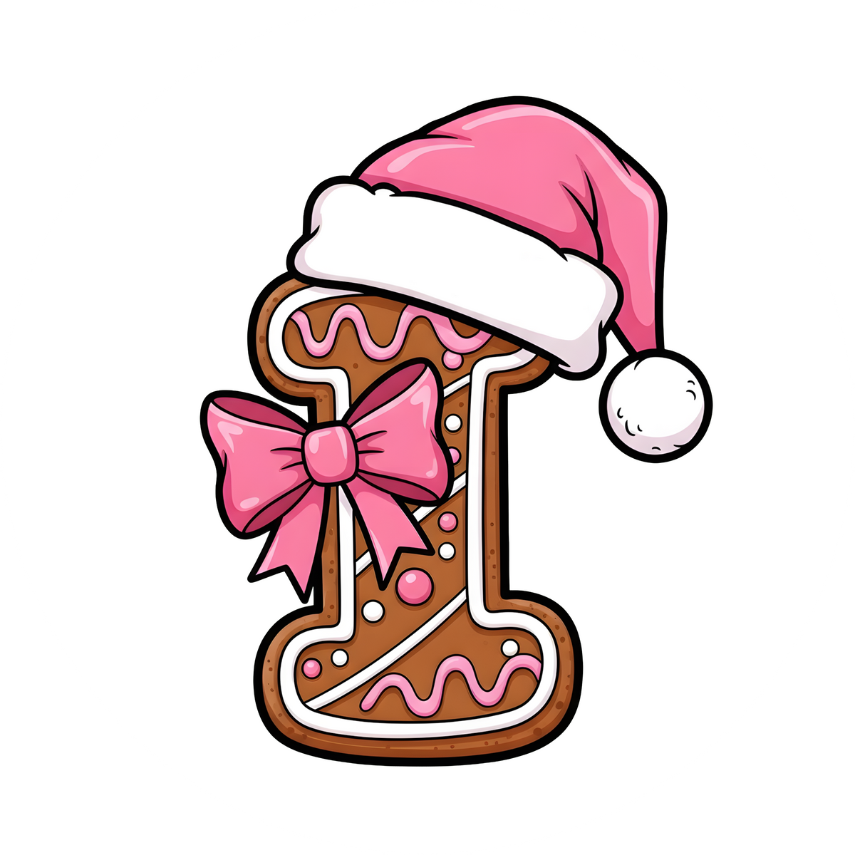 Letter I pink gingerbread personalized monogram Christmas ornament