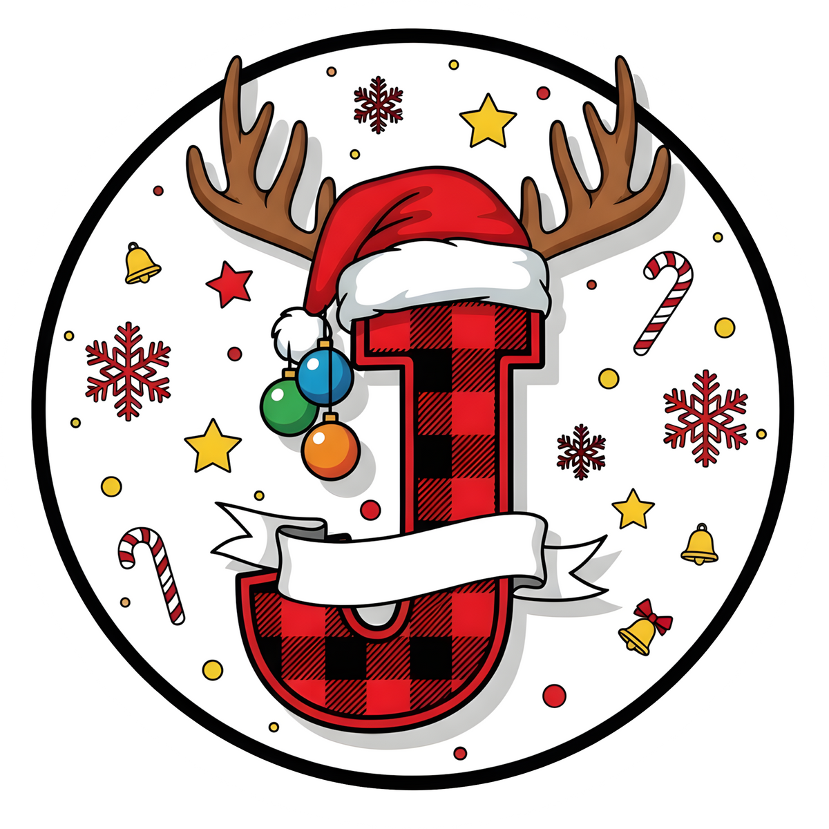 Letter J buffalo plaid reindeer personalized monogram Christmas ornament