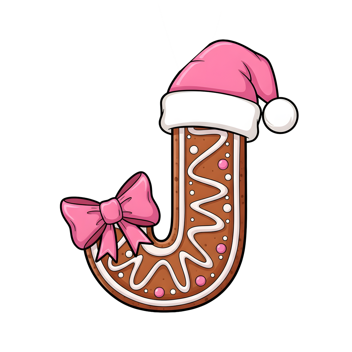 Letter J pink gingerbread personalized monogram Christmas ornament