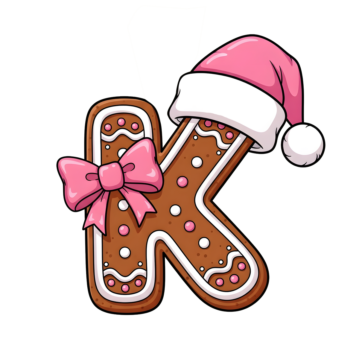 Letter K pink gingerbread personalized monogram Christmas ornament
