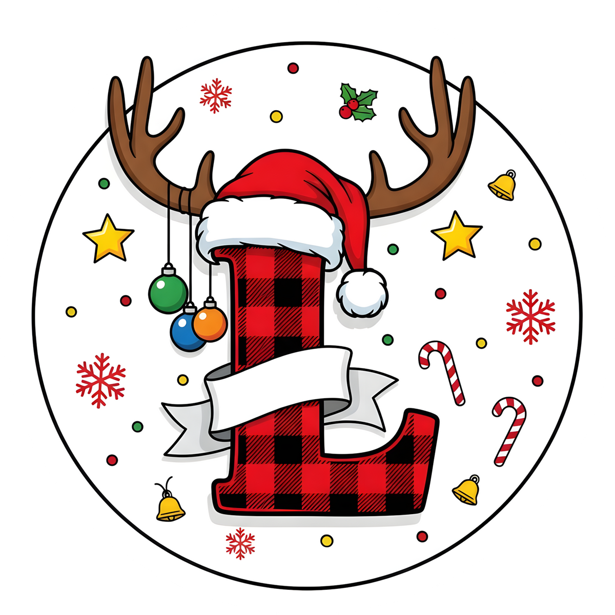 Letter L buffalo plaid reindeer personalized monogram Christmas ornament