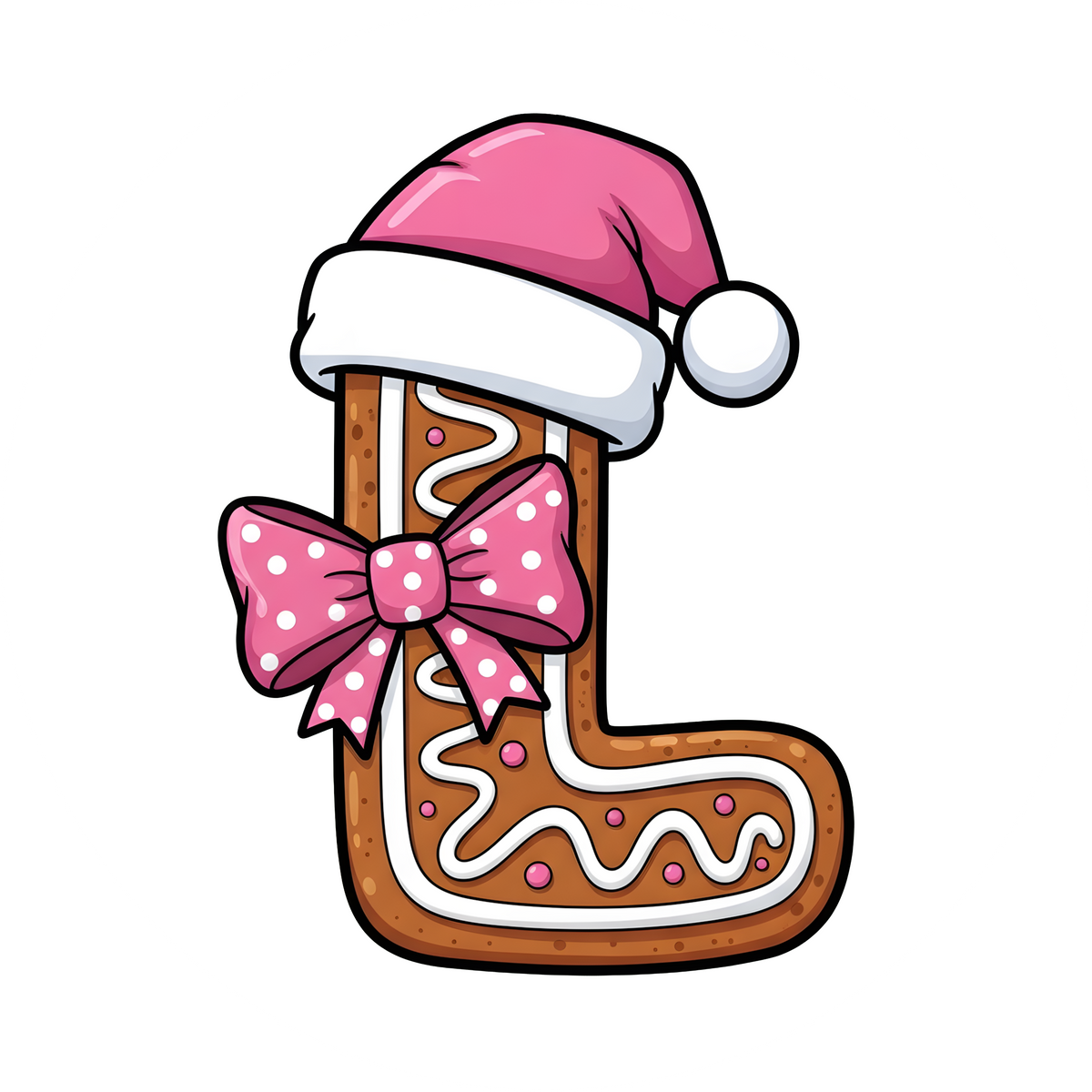 Letter L pink gingerbread personalized monogram Christmas ornament