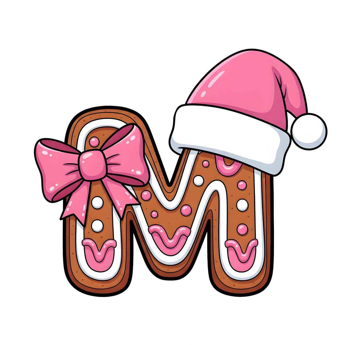 Letter M pink gingerbread personalized monogram Christmas ornament